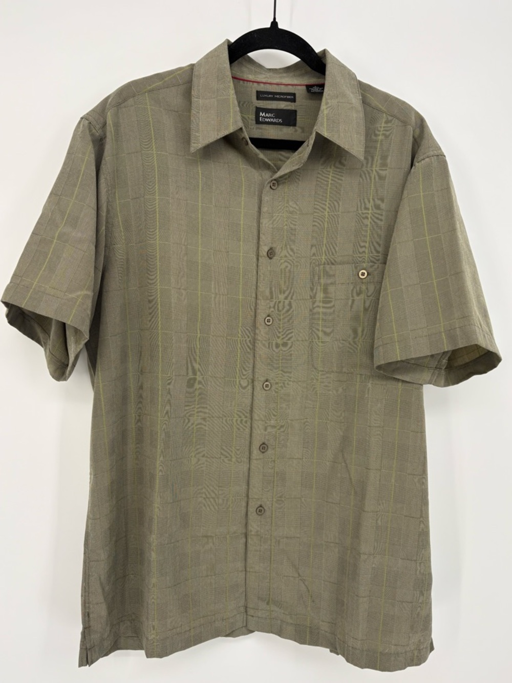 Marc Edward’s Shirt Olive Green Short Sleeve Mens Large Luxury Microfiber